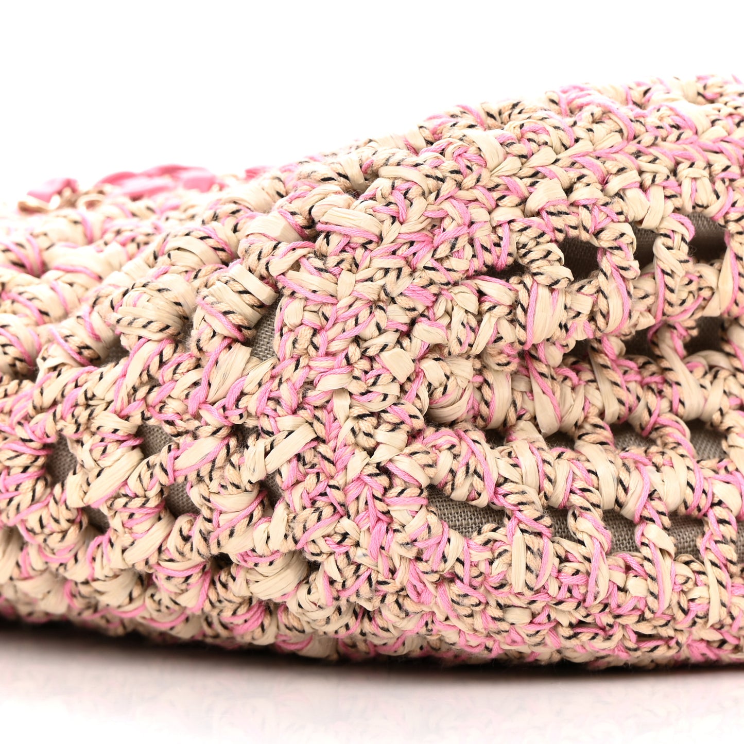 Mixed Fibers Calfskin Crochet Small Shopping Bag Beige Pink