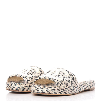 Chanel Cord CC Espadrille Slip On Sandals 38 Beige Black 3 of 18
