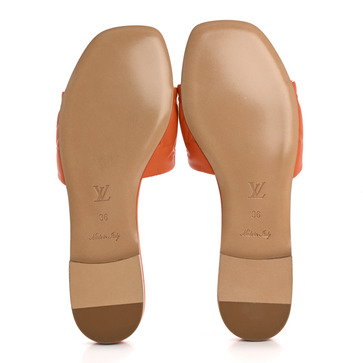 Louis Vuitton Lambskin Embossed Monogram Revival Flat Mules 36 Orange 6 of 9