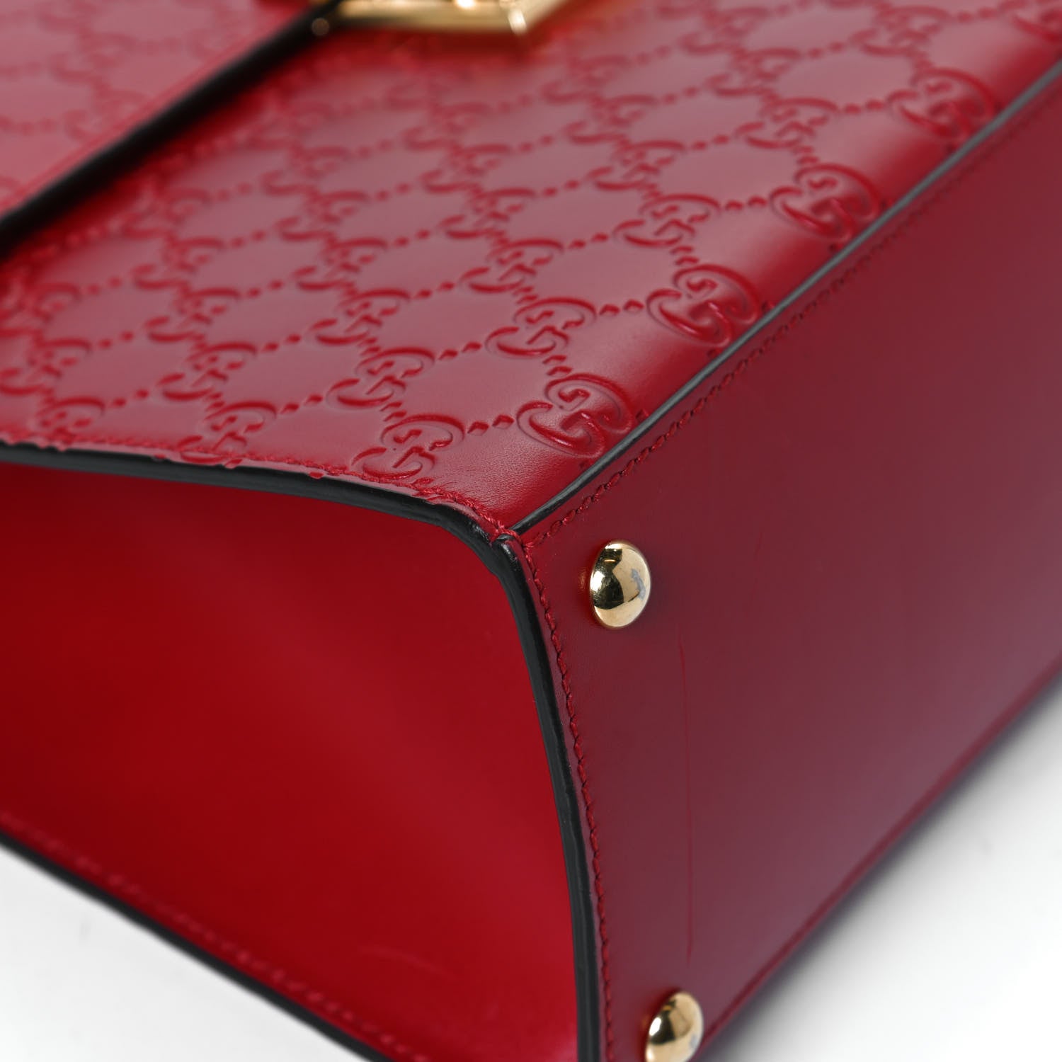 Gucci Guccissima Signature Medium Padlock Top Handle Bag Hibiscus Red 7 of 12