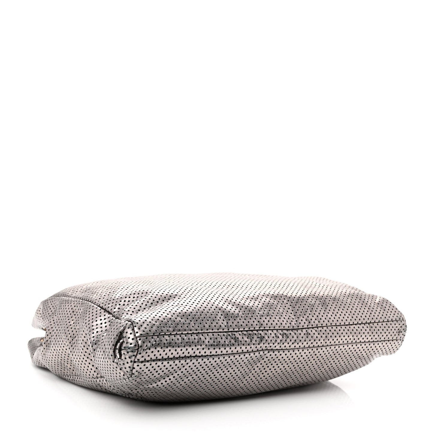 Metallic Crackled Calfskin Perforated Drill Shoulder Bag Silver