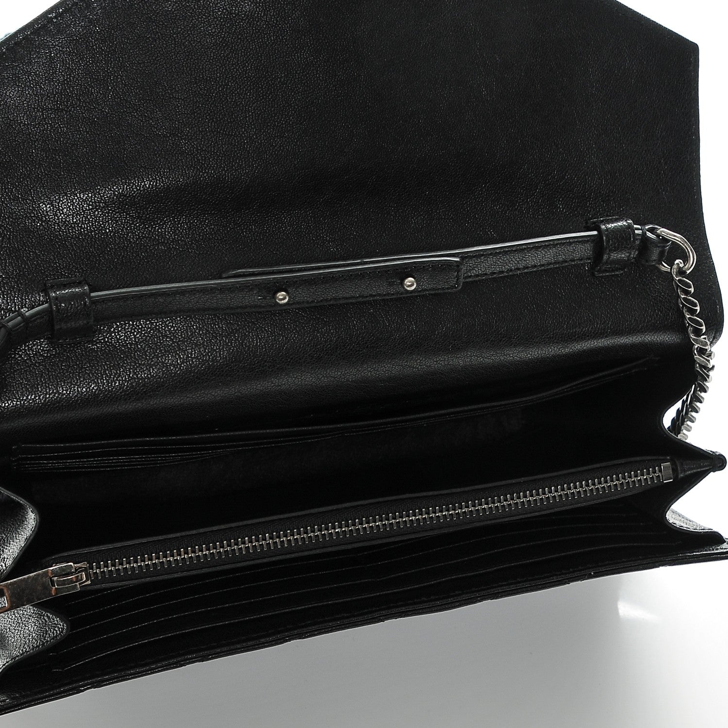 Saint Laurent Lambskin Mixed Matelasse Monogram Charms Chain Wallet Black 5 of 7