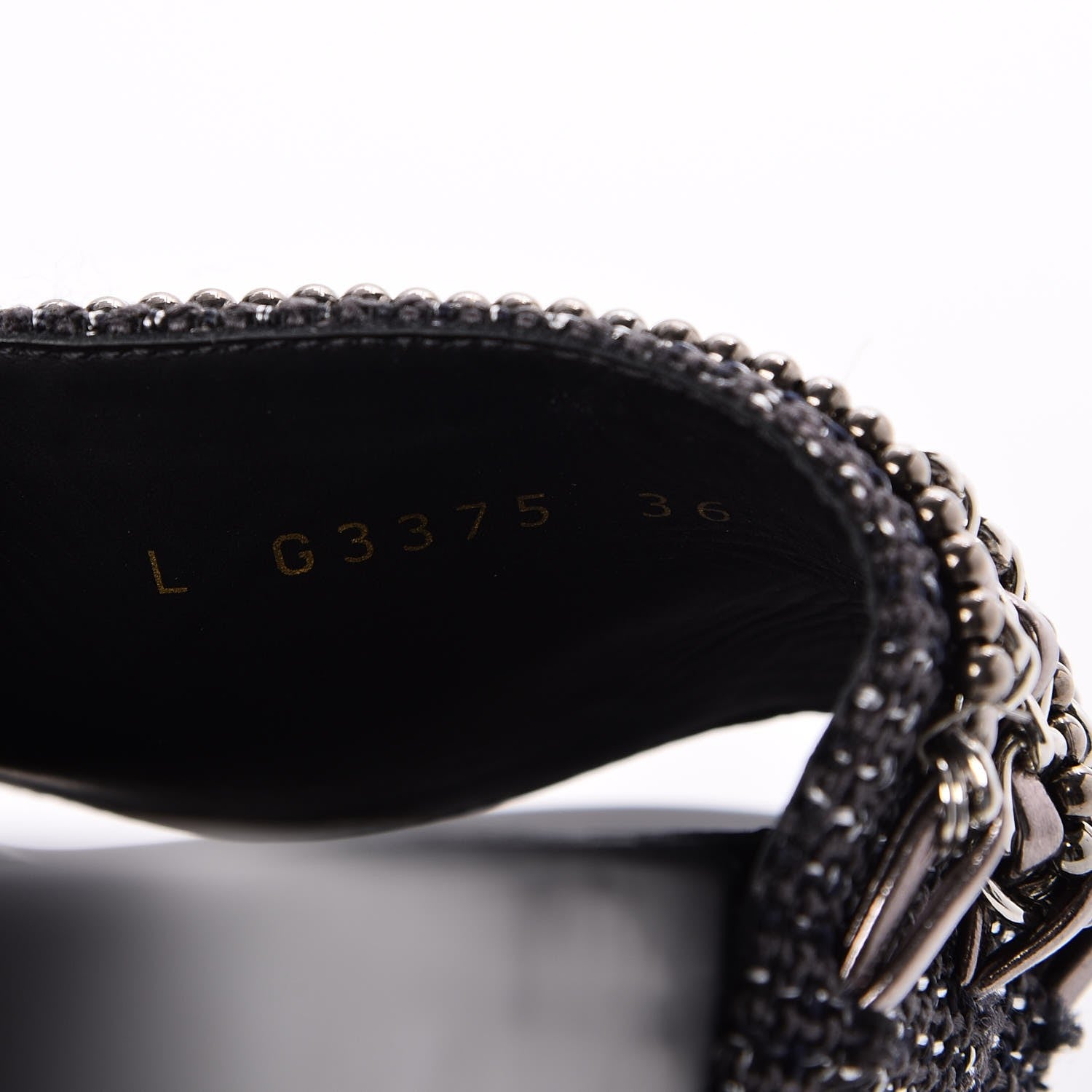 Chanel Tweed Lambskin Chain Flat Sandals 36 Black Silver 7 of 7