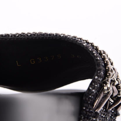 Chanel Tweed Lambskin Chain Flat Sandals 36 Black Silver 7 of 7