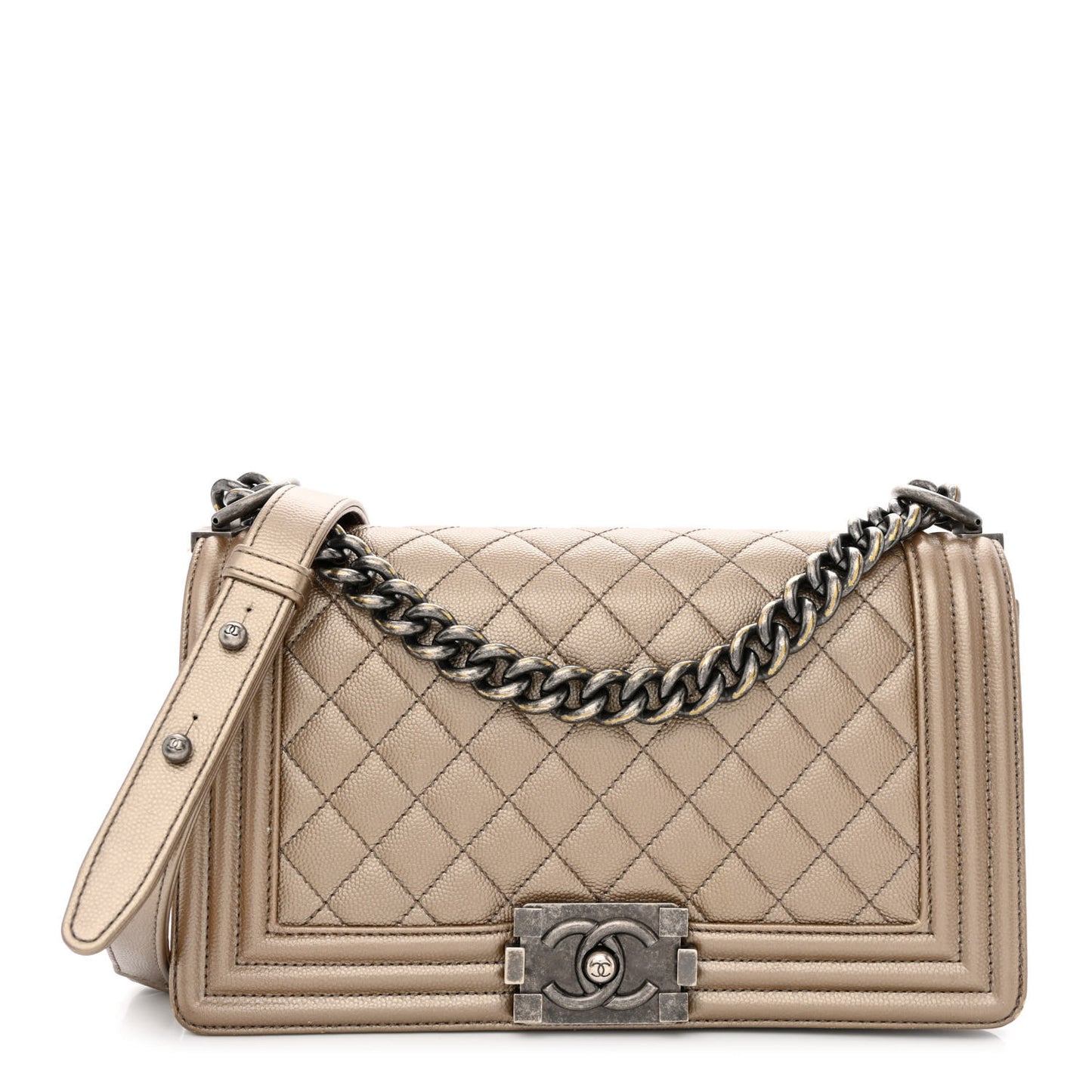 Metallic Caviar Quilted Medium Boy Flap Copper