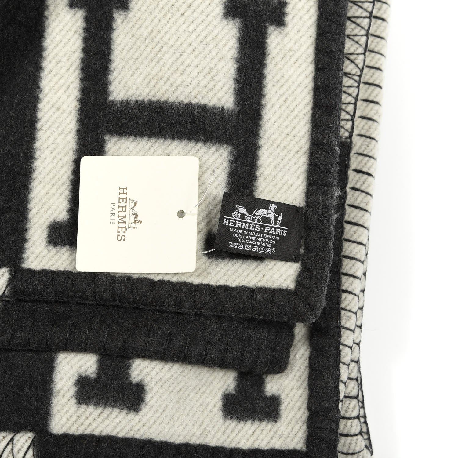 Hermes Wool Cashmere Avalon Blanket Ecru Gris Fonce 2 of 2