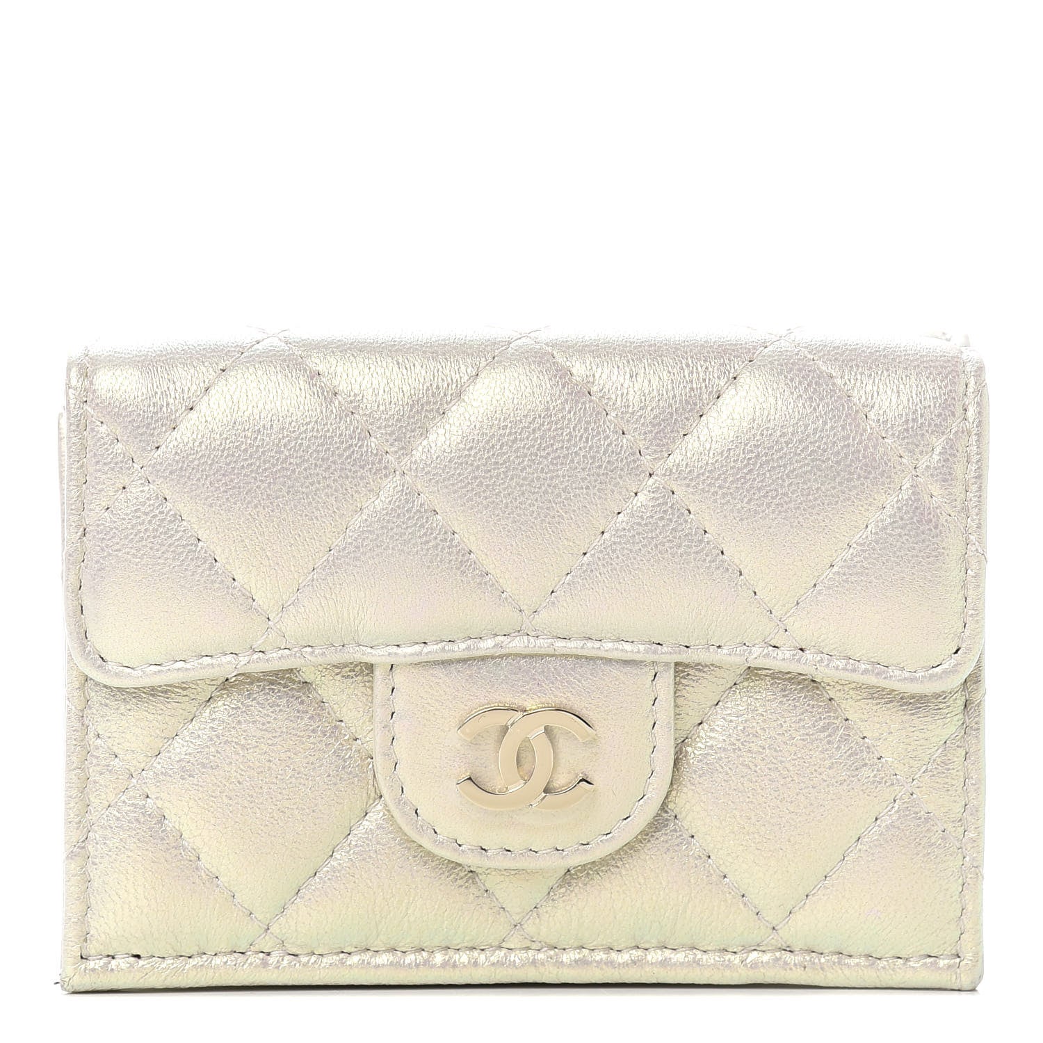 Chanel Iridescent Lambskin Quilted Double Flap Wallet Ivory 1 of 7