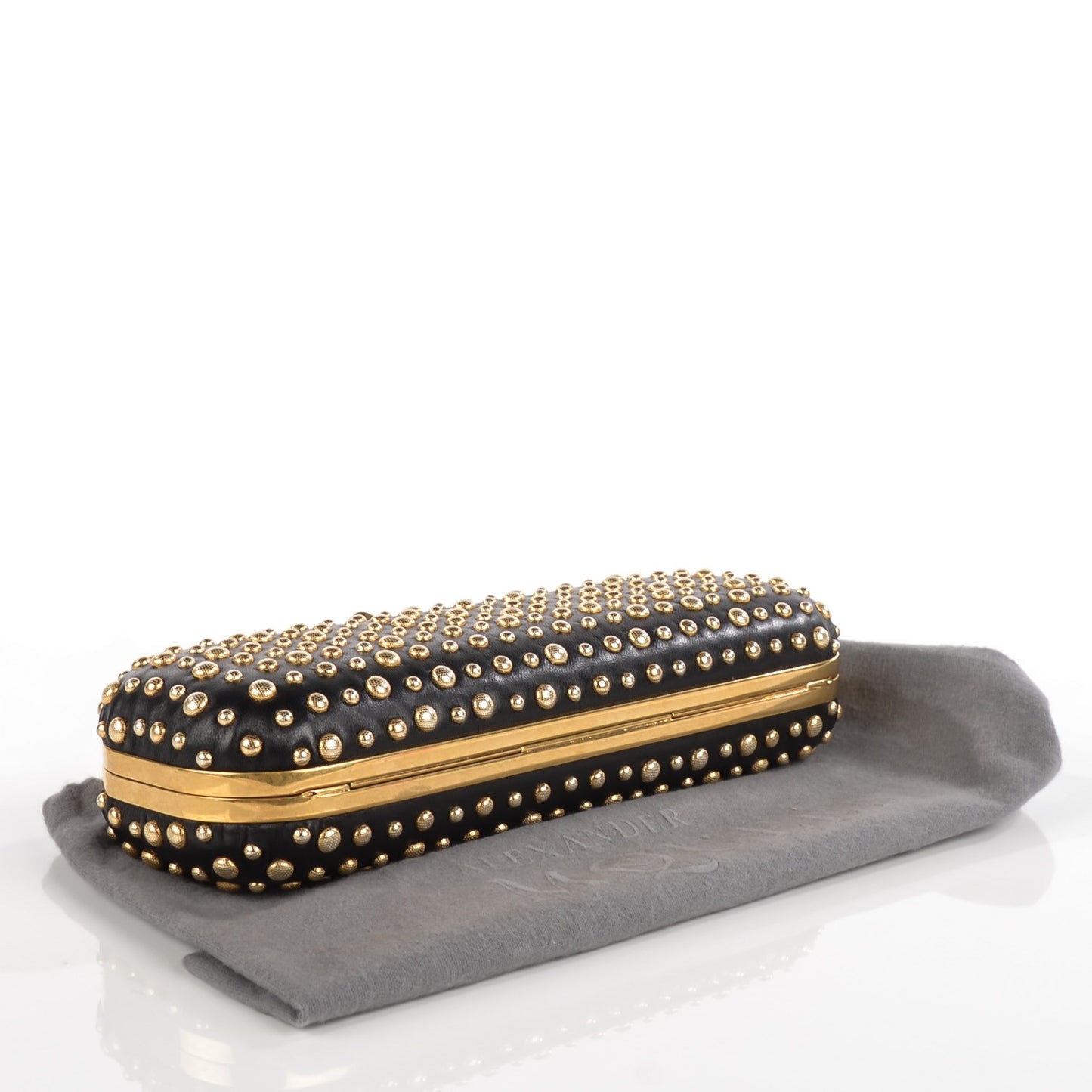 Nappa Studded Skull Knuckle Duster Clutch Black