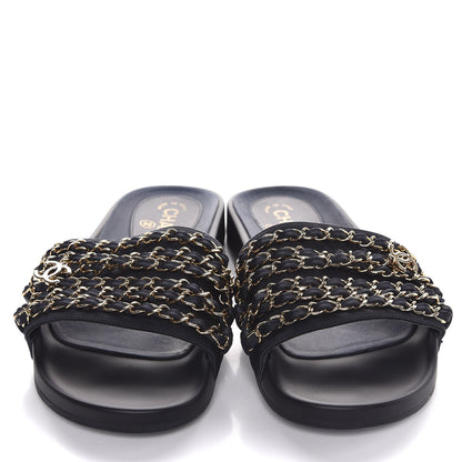 Chanel Nylon Chain Flat Sandals 38 Marine 2 of 8