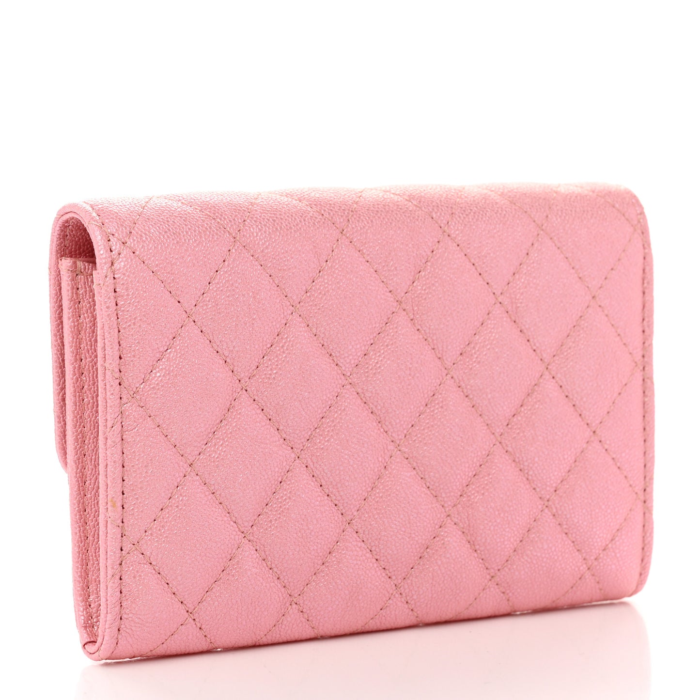 Iridescent Caviar Quilted Medium Flap Wallet Rose Pink