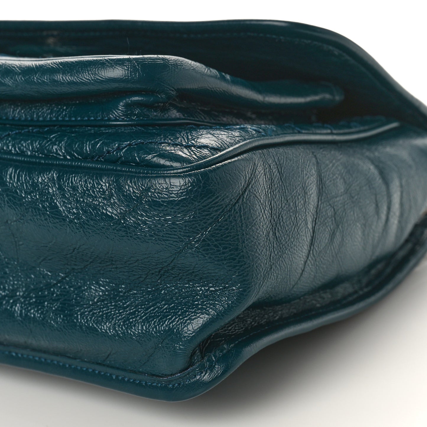 Crinkled Calfskin Matelasse Monogram Medium Niki Chain Satchel Peacock Green