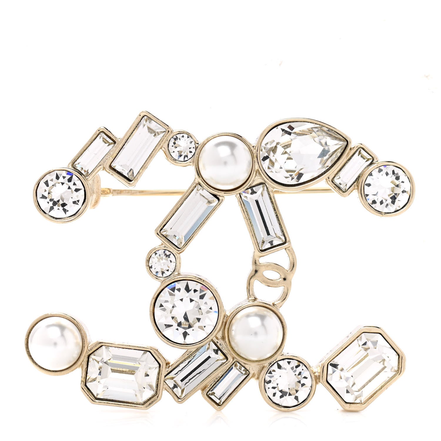 Chanel Crystal Baguette Pearl CC Brooch Gold 1 of 5
