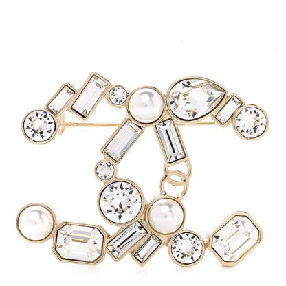 Chanel Crystal Baguette Pearl CC Brooch Gold 1 of 5