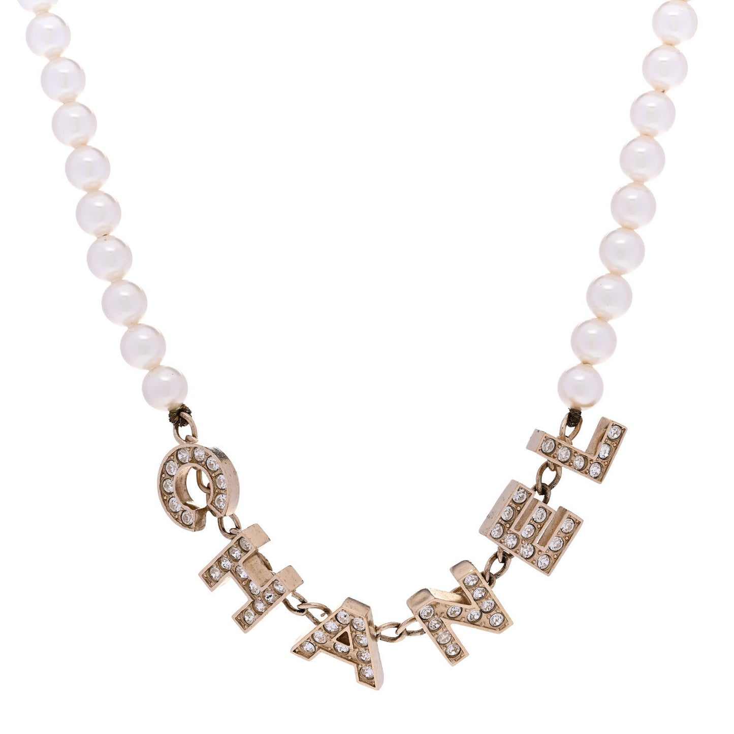 Pearl Crystal CC Logo Short Necklace Gold