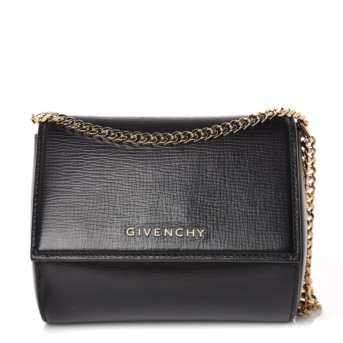 Textured Calfskin Micro Pandora Box Clutch Black