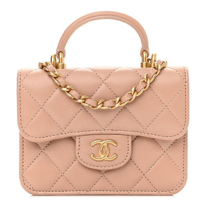 Chanel Lambskin Quilted Top Handle Flap Coin Purse With Chain Beige 1 of 13