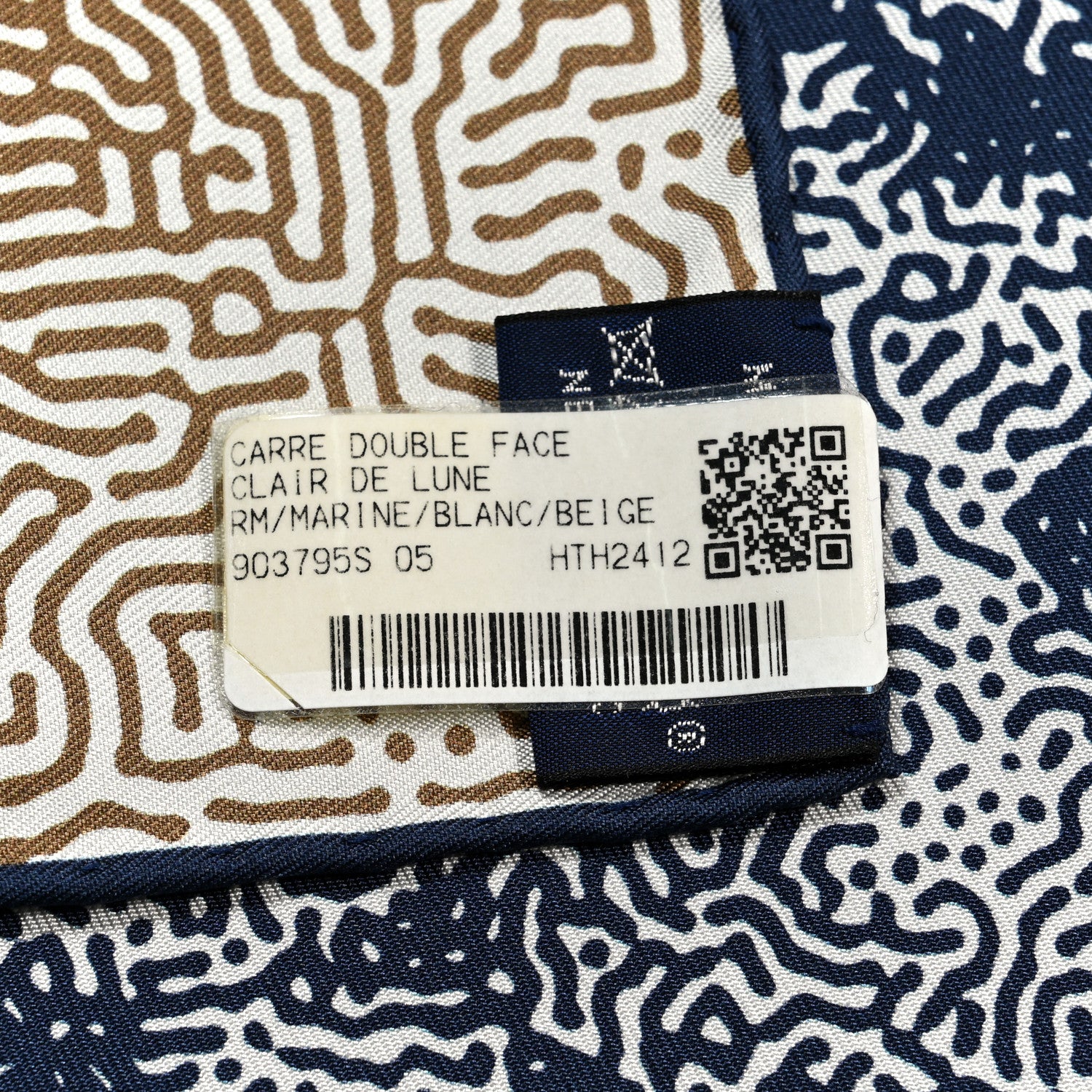Hermes Silk Clair De Lune Double Face Scarf 90 Marine White Beige 3 of 4