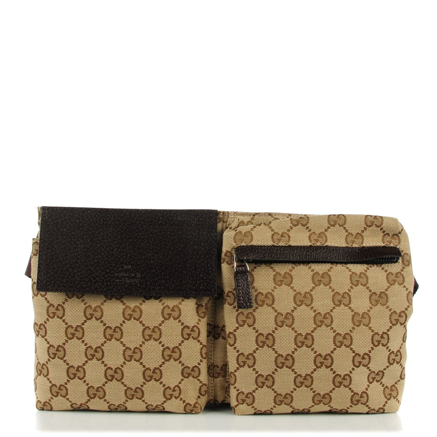 GUCCI GG Monogram Double Pocket Belt Bag Dark Brown