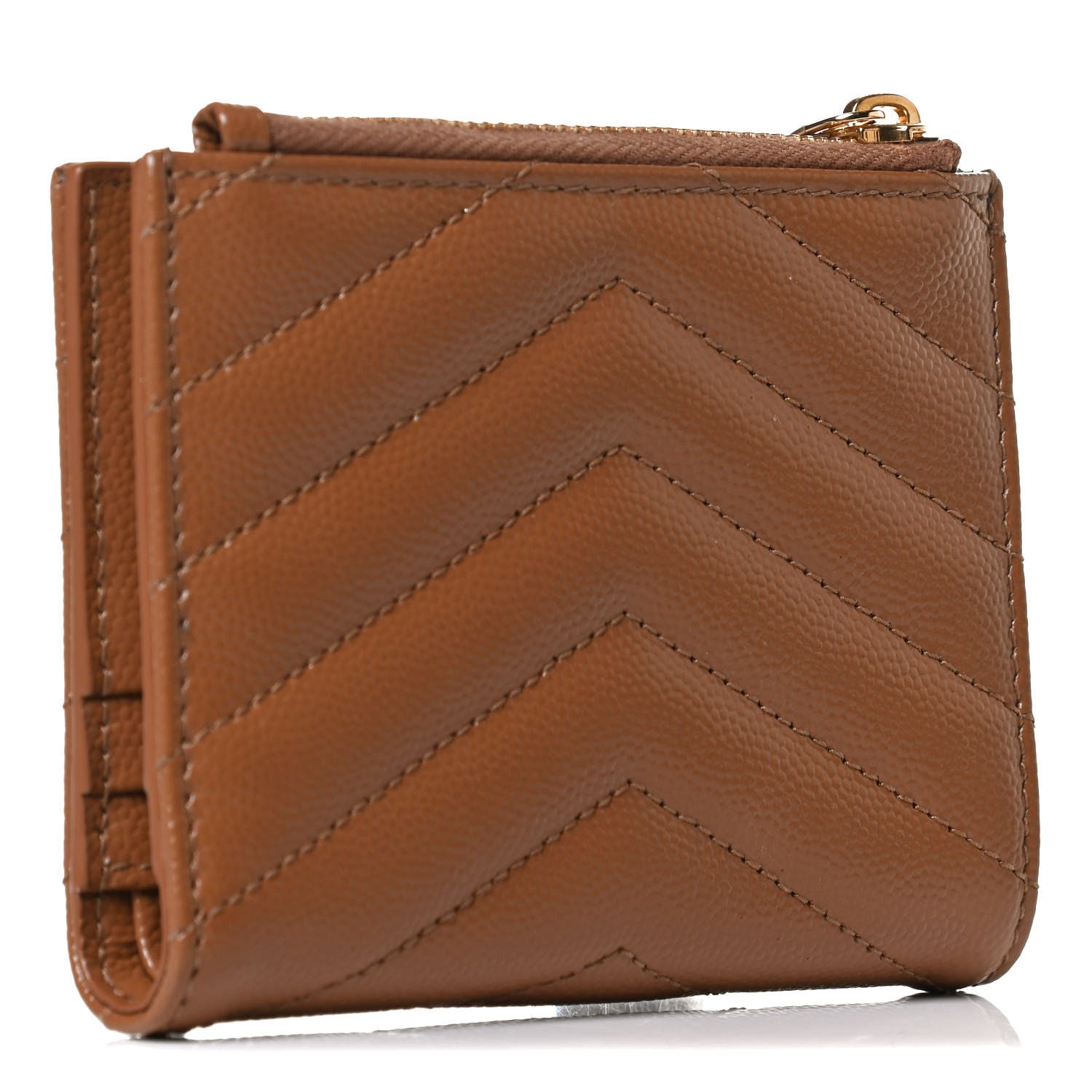 Saint Laurent Grain De Poudre Matelasse Chevron Monogram Zipped Card Case 3 of 8