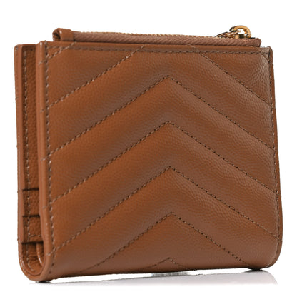 Saint Laurent Grain De Poudre Matelasse Chevron Monogram Zipped Card Case 3 of 8