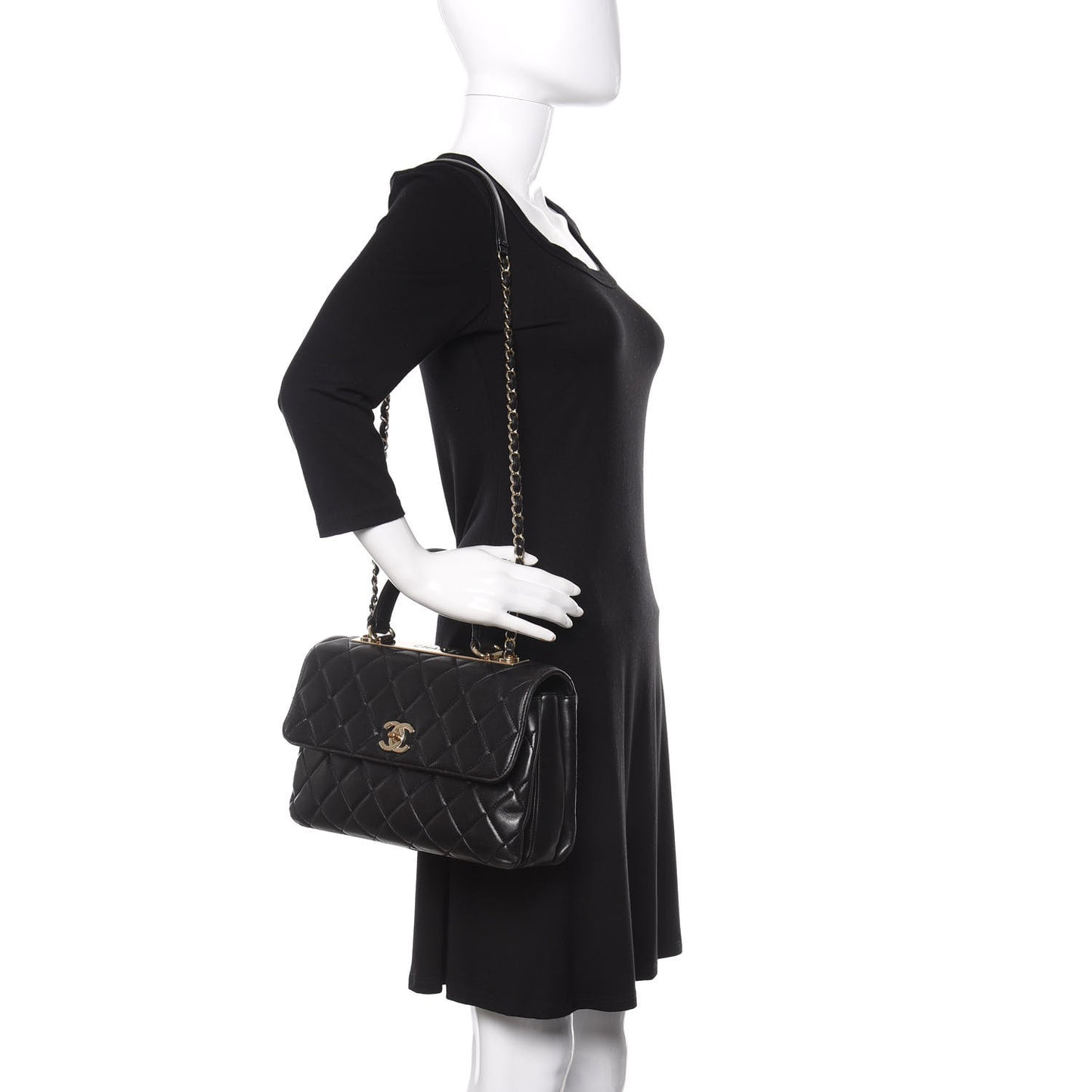 Lambskin Quilted Medium Trendy CC Flap Dual Handle Bag Black