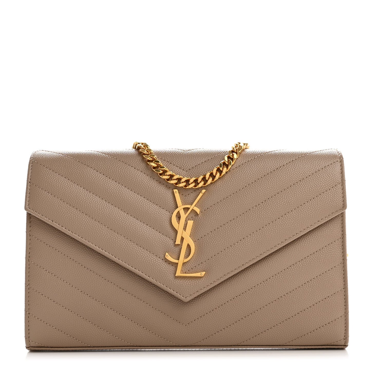 Grain De Poudre Matelasse Chevron Monogram Chain Wallet Dark Beige