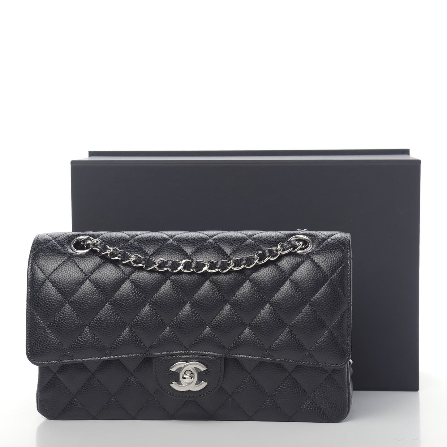 Caviar Quilted Medium Double Flap Black
