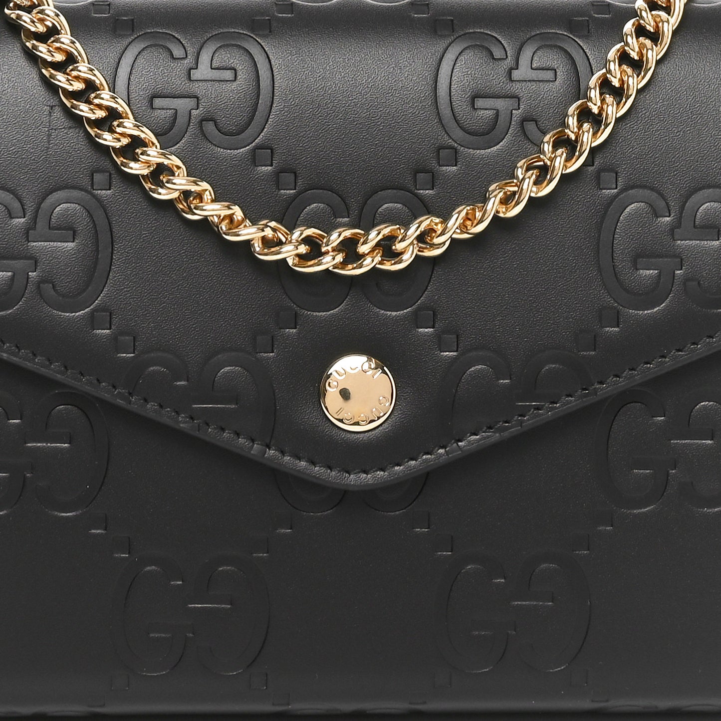 Calfskin GG Debossed Chain Wallet Black