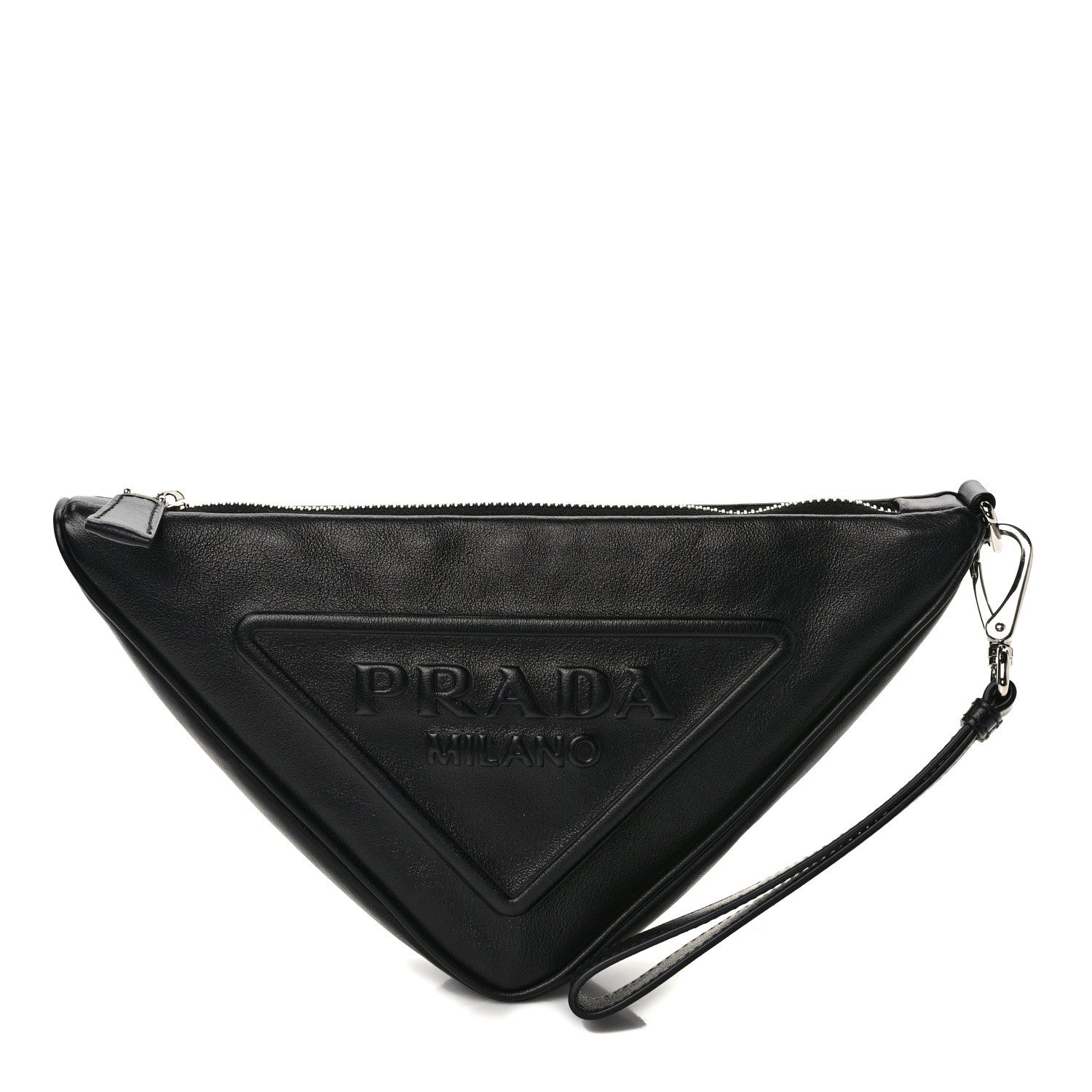 Prada Grace Lux Triangle Logo Embossed Triangle Wristlet Pouch Black 1 of 9