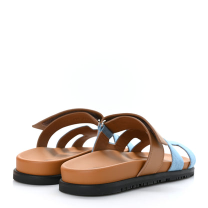 Hermes Denim Calfskin Womens Chypre Sandals 40.5 Bleu Clair Naturel 4 of 9