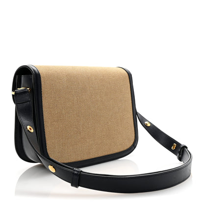 Gucci Vintage Rice Canvas Plutone Calfskin Horsebit 1955 Shoulder Bag Beige Blue 3 of 10