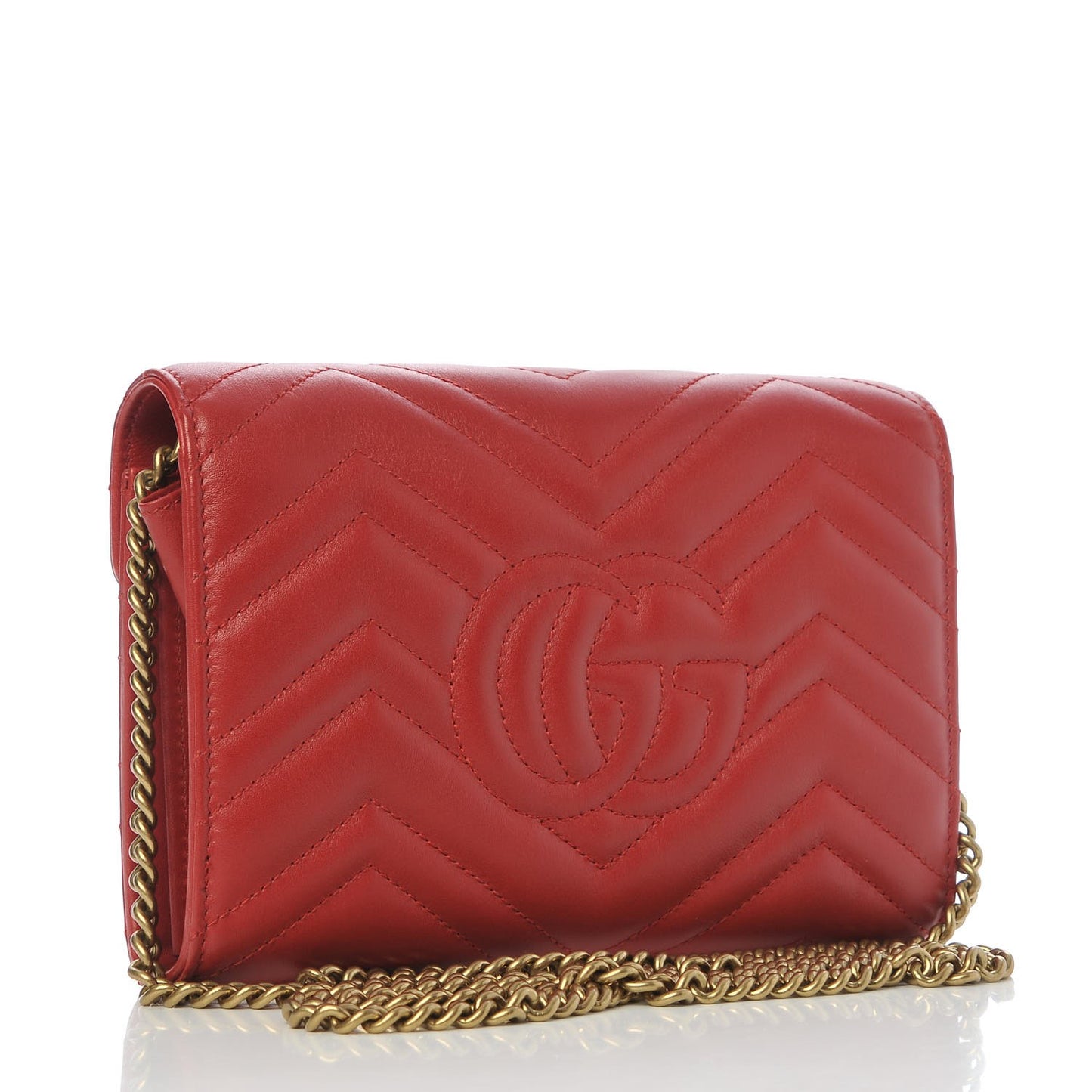 Calfskin Matelasse GG Marmont Chain Wallet Hibiscus Red