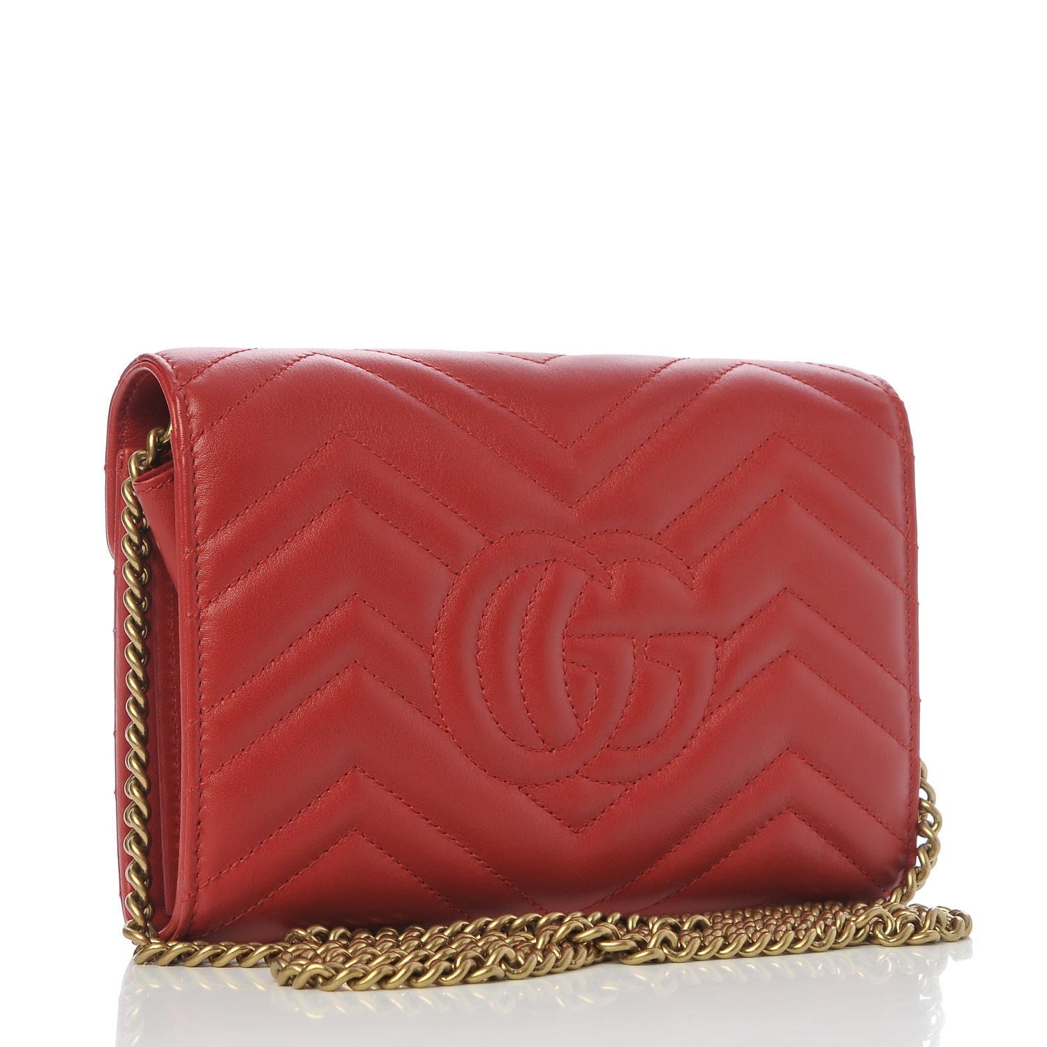 Gucci Calfskin Matelasse GG Marmont Chain Wallet Hibiscus Red 3 of 8