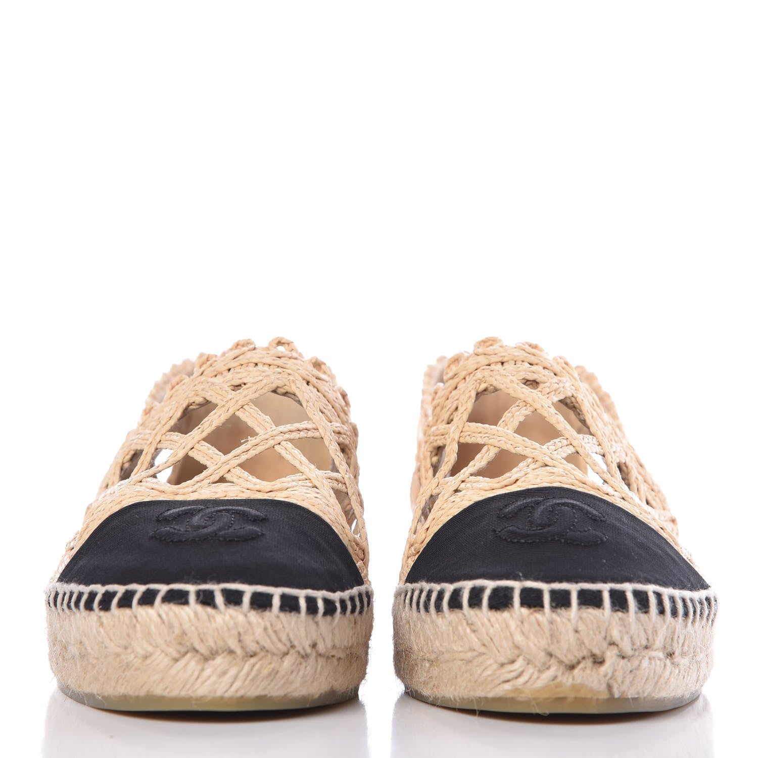 Chanel Raffia Fabric CC Espadrilles 37 Beige Black 2 of 12
