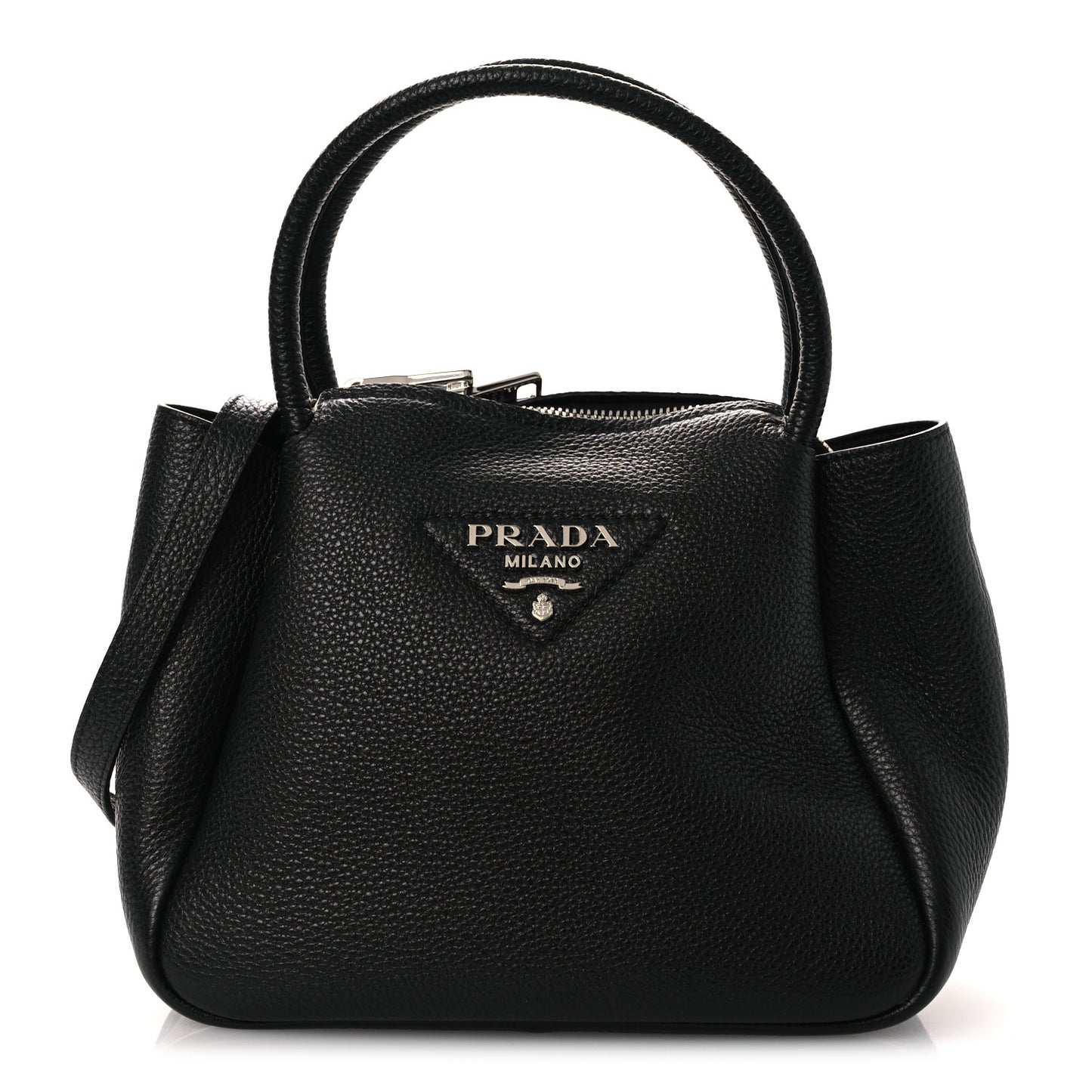 Vitello Daino Soft Mini Zippered Top Handle Bag Black