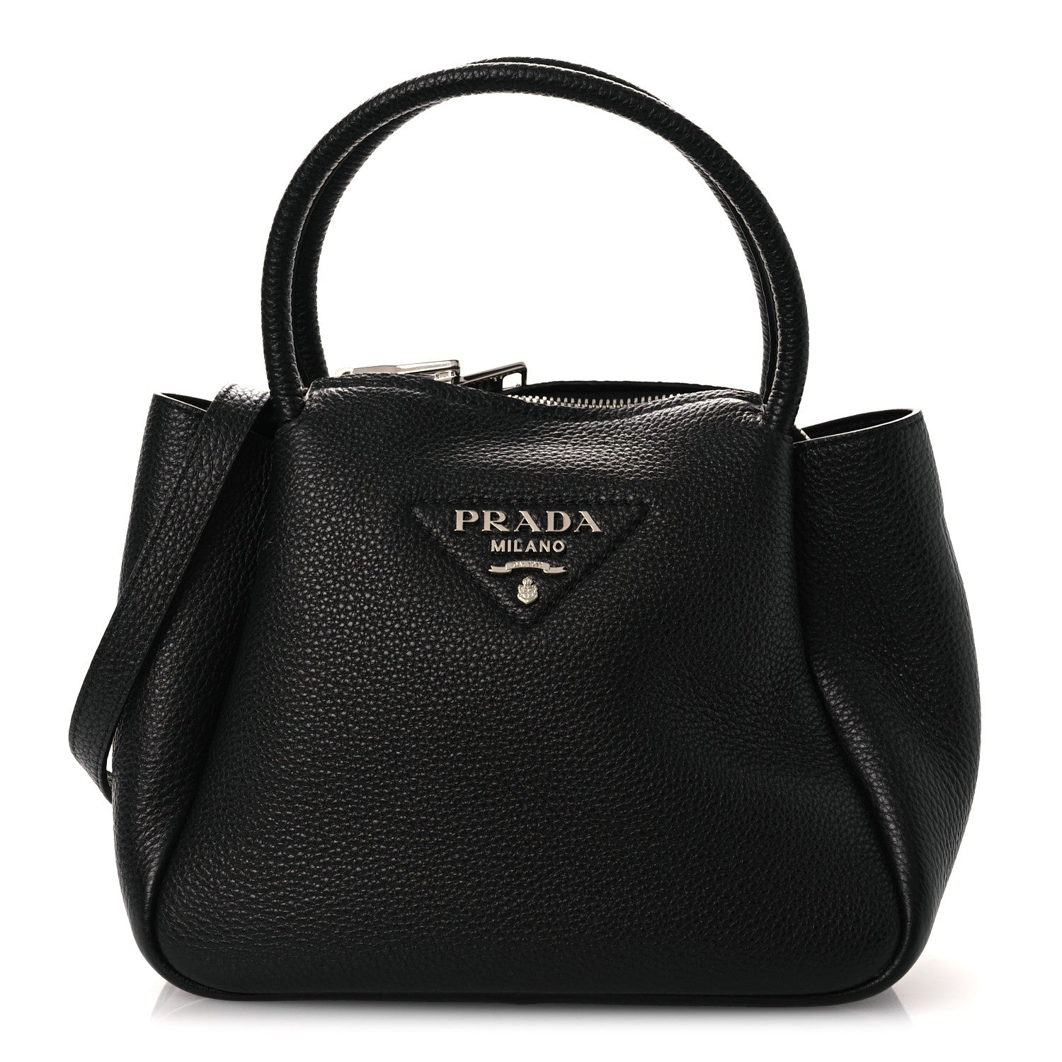 Prada Vitello Daino Soft Mini Zippered Top Handle Bag Black 1 of 10