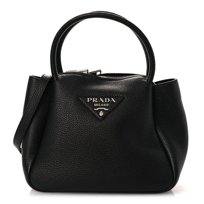 Prada Vitello Daino Soft Mini Zippered Top Handle Bag Black 1 of 10