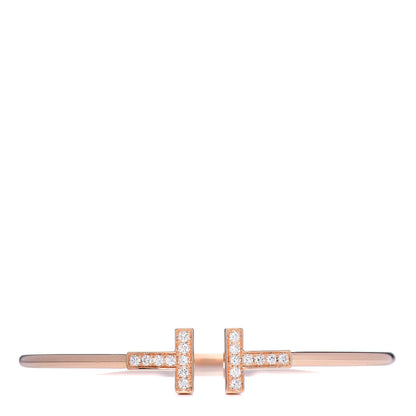 Tiffany 18K Rose Gold Diamond T Wire Bracelet 1 of 5