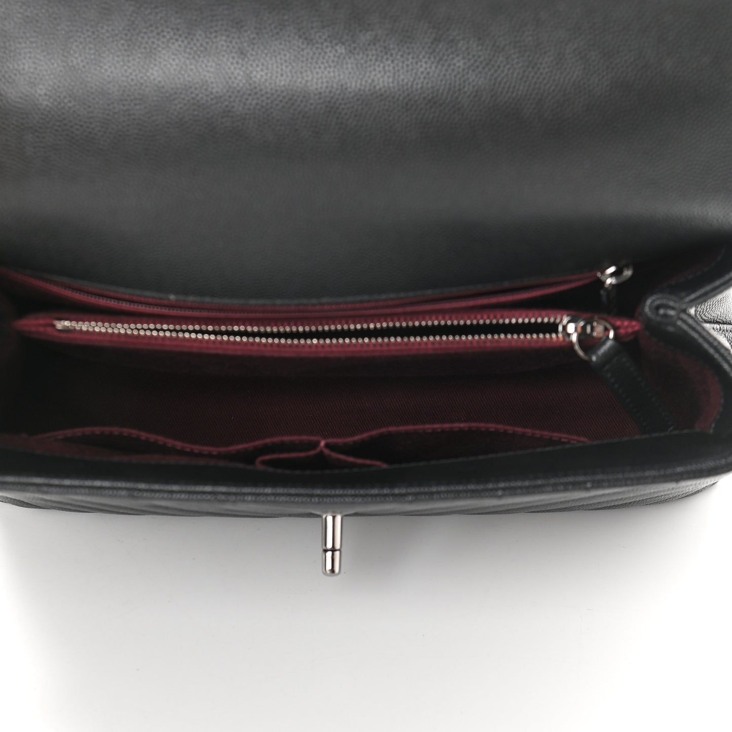 Caviar Chevron Quilted Small Coco Handle Flap Black