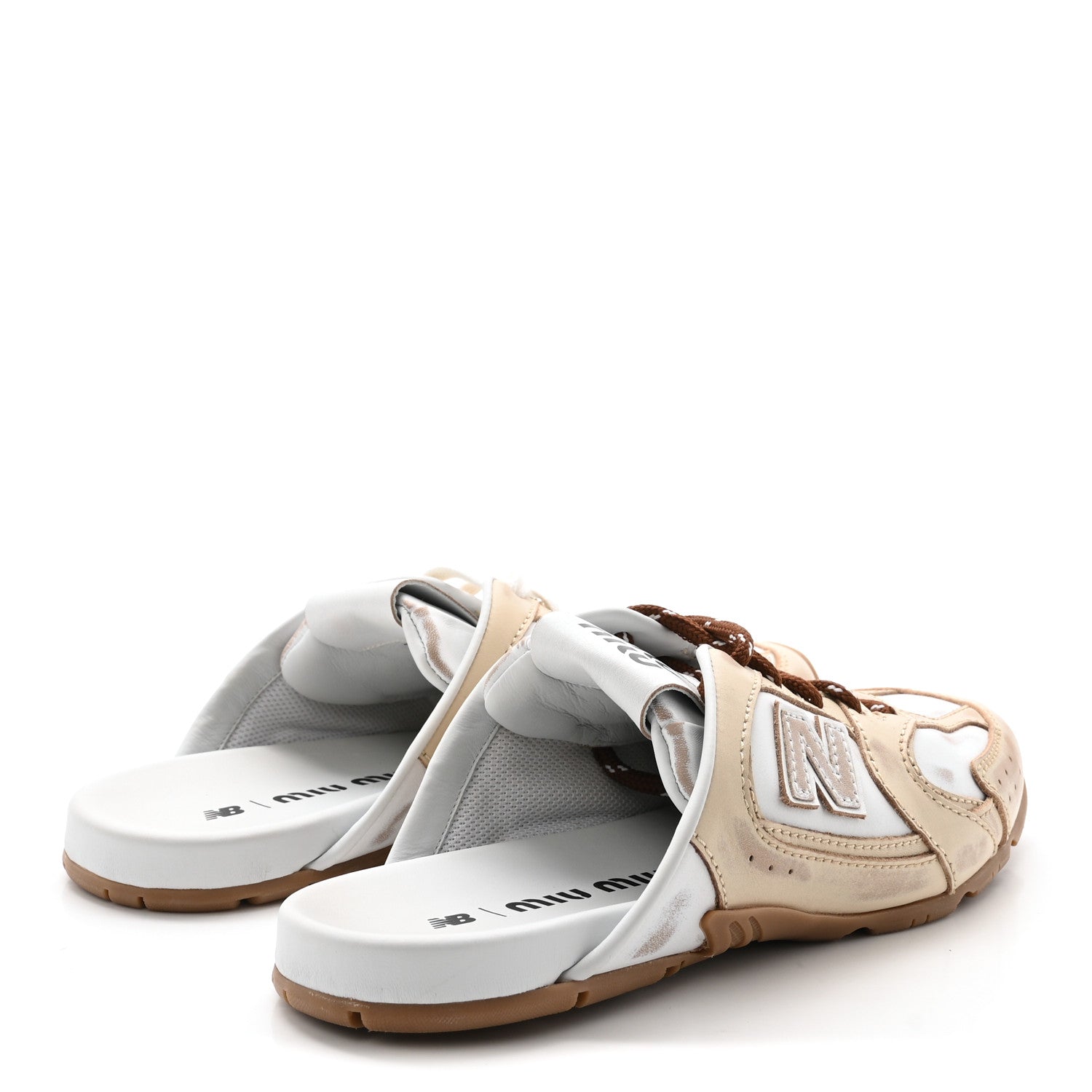 Miu Miu X NEW BALANCE Bleached Calfskin 530 SL Slip-On Sneakers Mules 36.5 Travertine Grey White 5 of 9