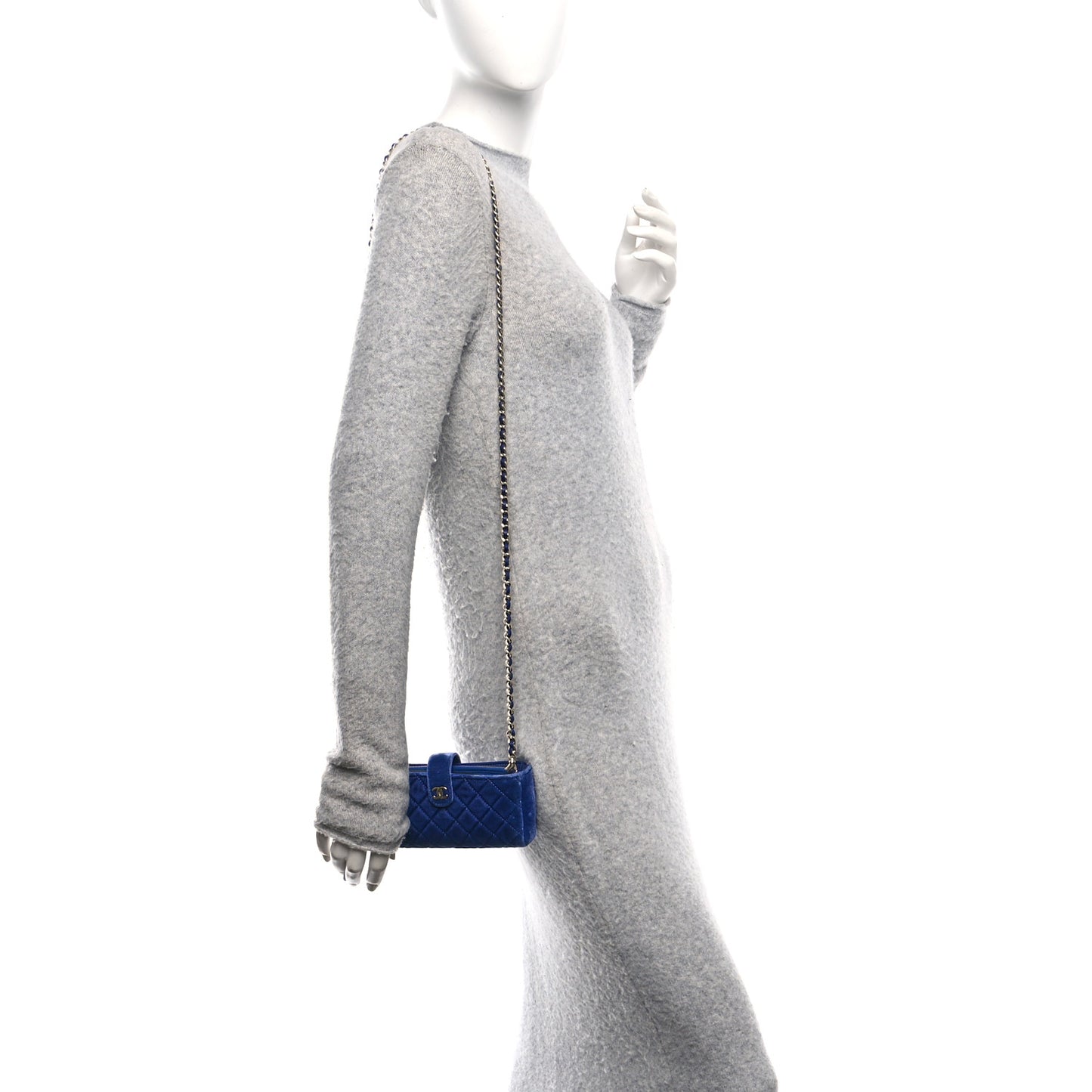 Velvet Quilted Mini Phone Holder Crossbody Bag Blue