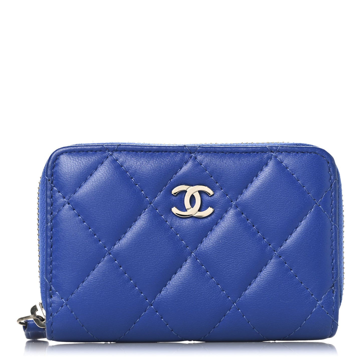 Lambskin Quilted Zip Coin Purse Blue