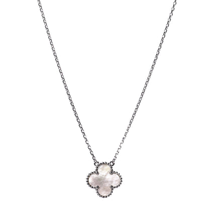Van Cleef & Arpels 18K White Gold Mother of Pearl Vintage Alhambra Pendant Necklace 1 of 7