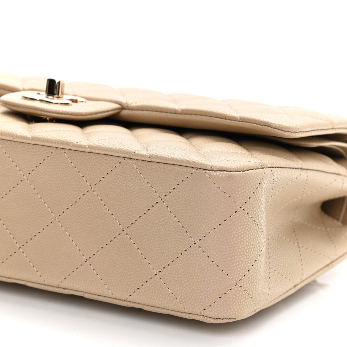 Iridescent Caviar Quilted Medium Double Flap Dark Beige