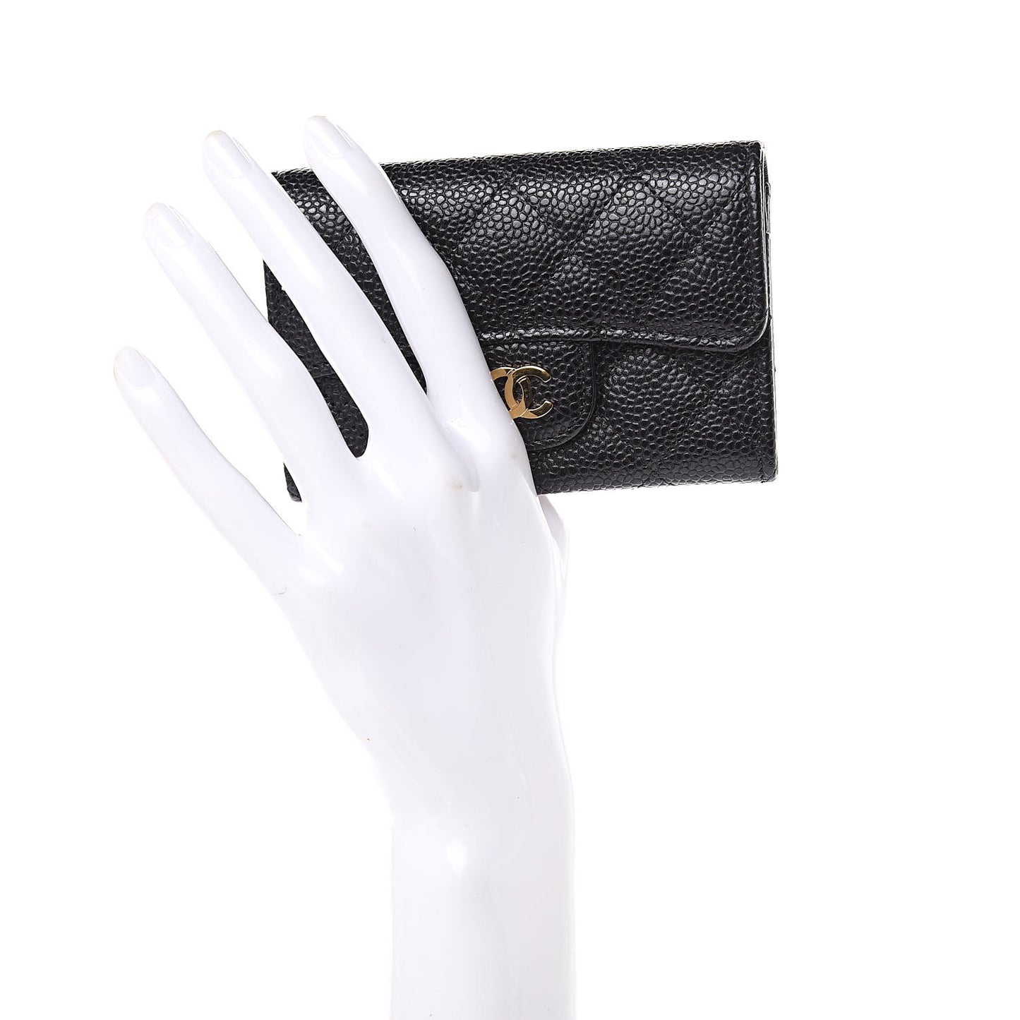 Caviar Quilted Flap Card Holder Black