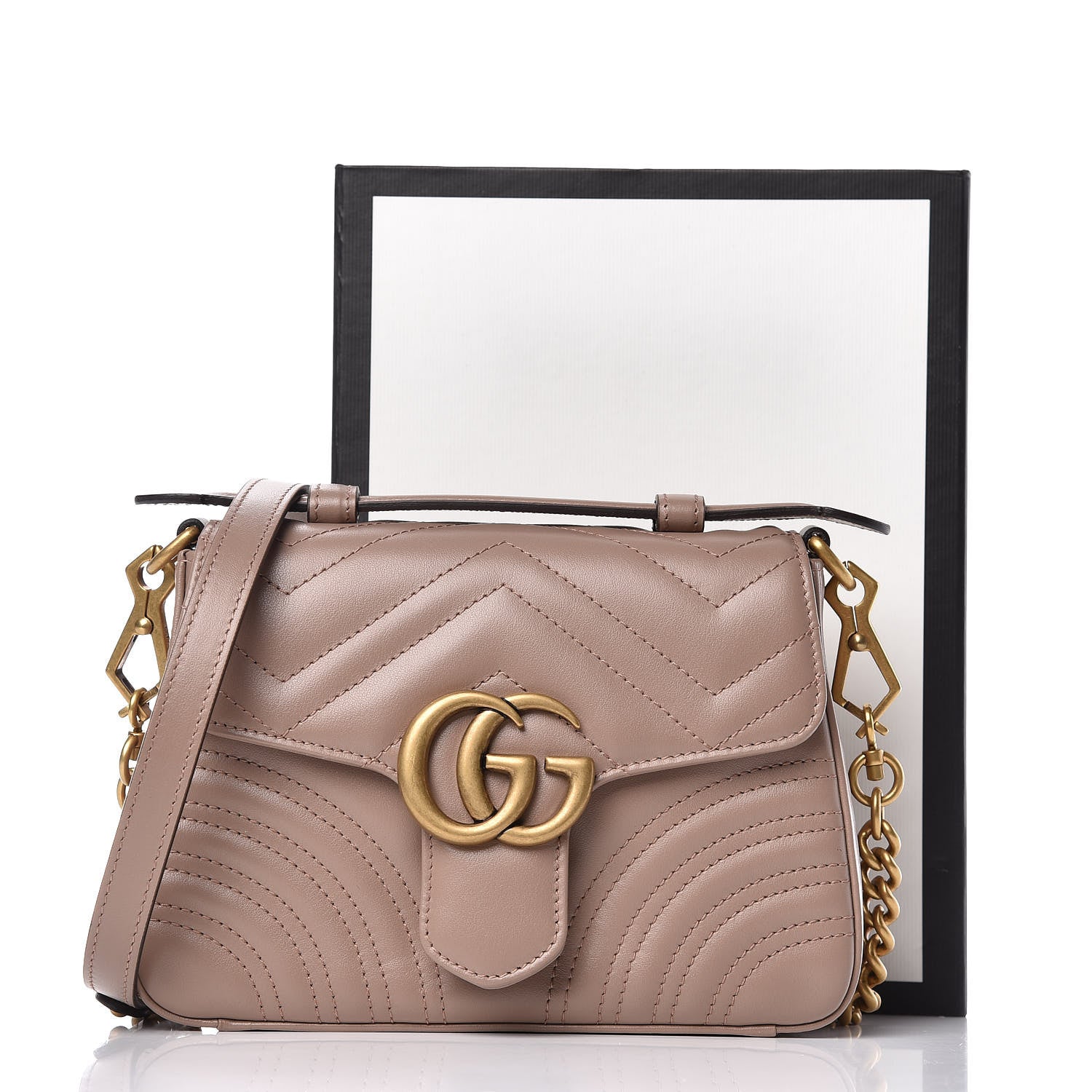 Gucci Calfskin Matelasse Mini GG Marmont Top Handle Shoulder Bag Porcelain Rose 10 of 10