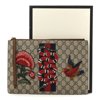 Gucci GG Supreme Monogram Web Kingsnake Embroidered Large Zip Pouch Brown 9 of 9
