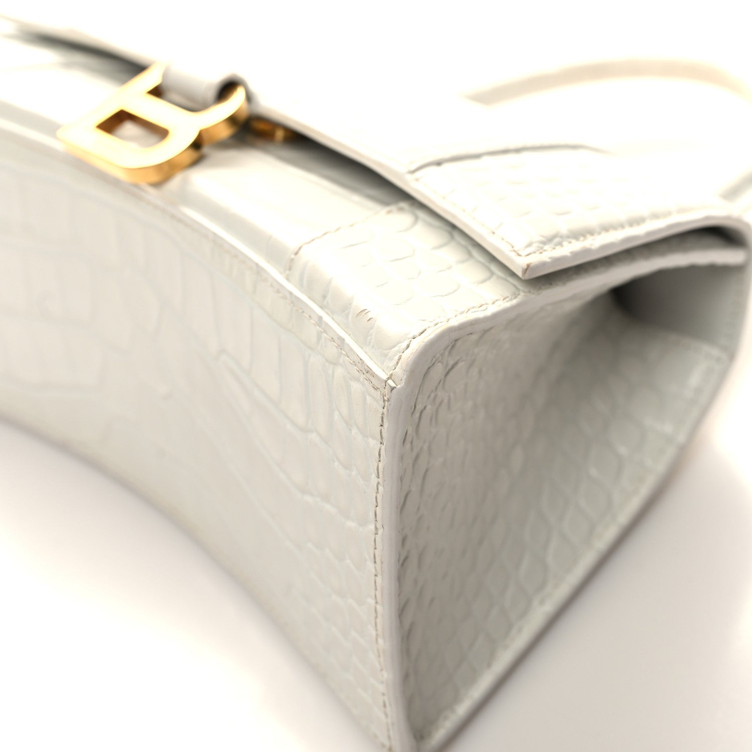 Balenciaga Shiny Calfskin Crocodile Embossed Small Hourglass Top Handle Bag White 10 of 15