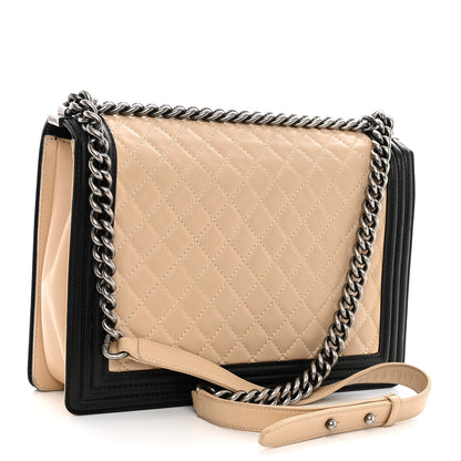 Chanel Lambskin Quilted Large Boy Flap Beige Black 3 of 13