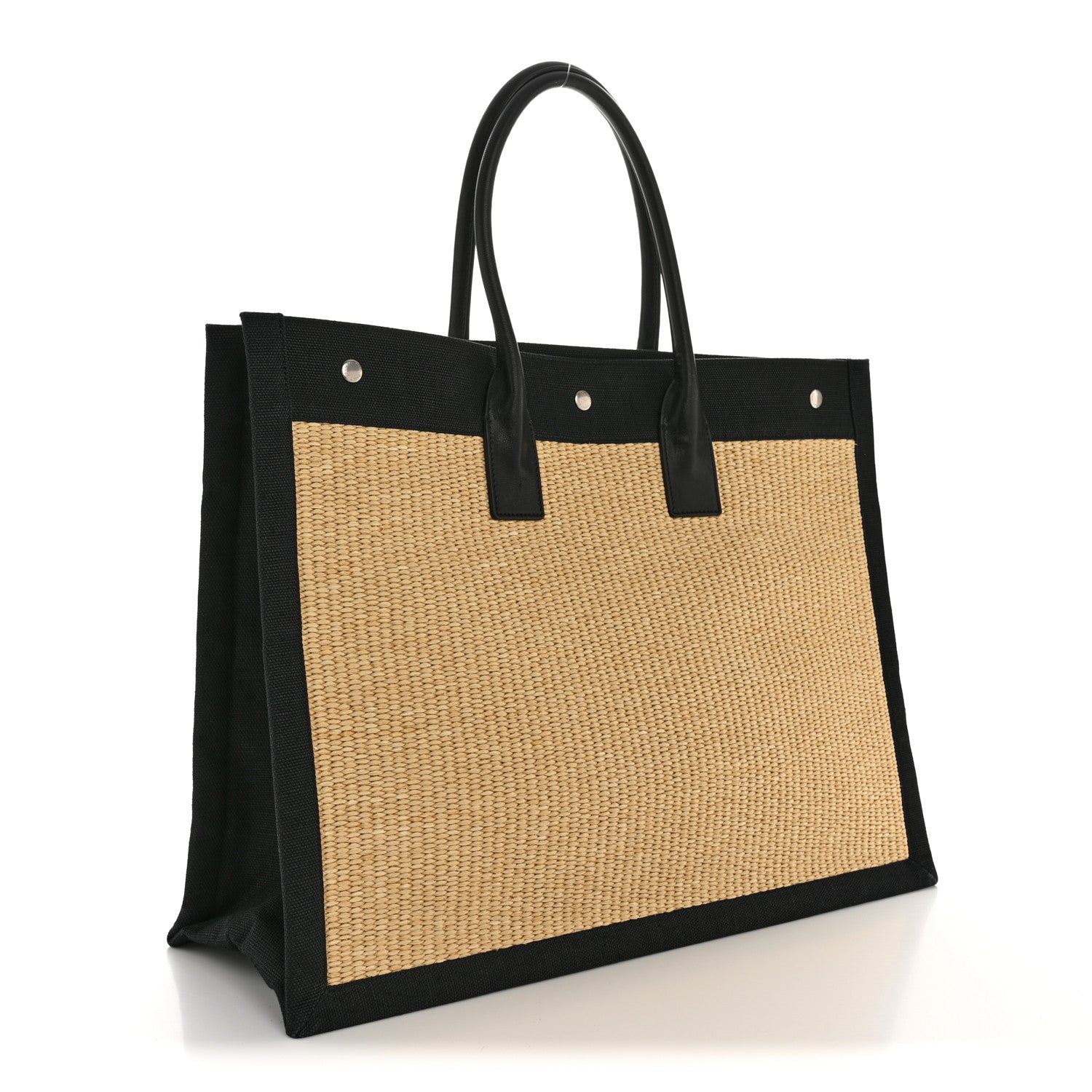 Saint Laurent Raffia Linen Calfskin Rive Gauche Tote Naturale Black 3 of 12